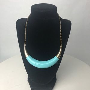 Turquoise and Gold Bib Necklace 19”